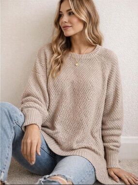 Old Navy Beige Waffle Knit Crewneck Sweater